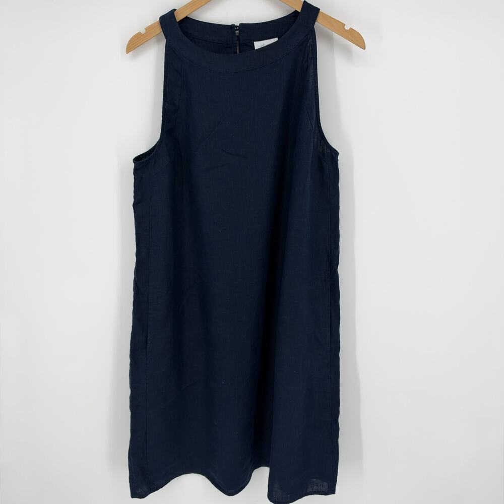 J. Jill Love Linen Navy Blue Sleeveless 100% Linen Dress Size L Preowned